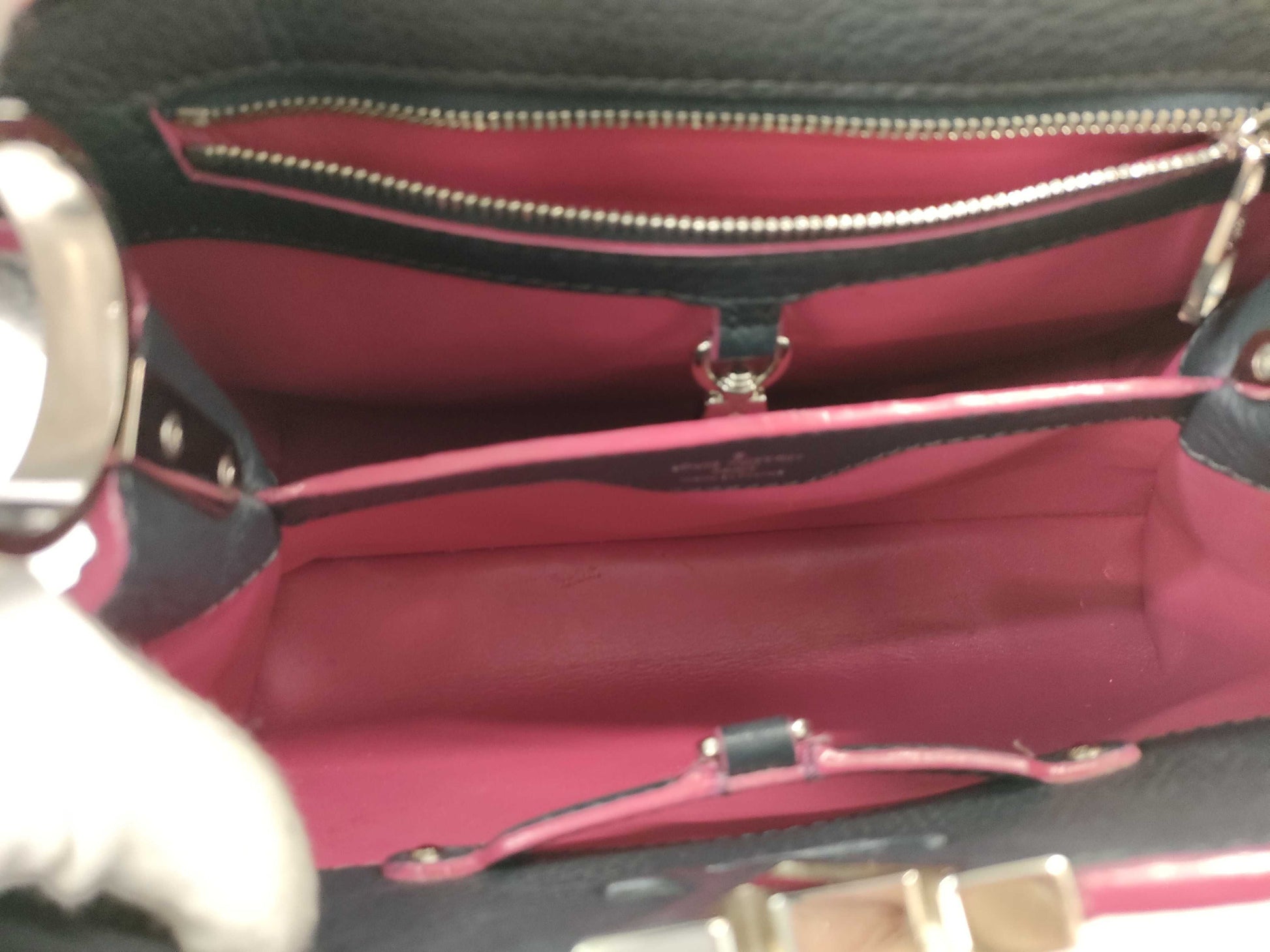 LOUIS VUITTON Capucines BB 2-way Shoulder Bag, Black Cobalt and Fuchsia with Gold Hardware and Taurillon Leather, M94517, RFID-Non-Reactive, Shoulder Bag, Dust Bag, Handbag
