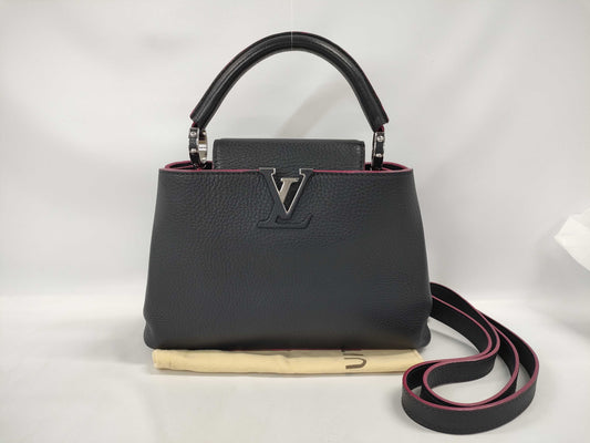 LOUIS VUITTON Capucines BB 2-way Shoulder Bag, Black Cobalt and Fuchsia with Gold Hardware and Taurillon Leather, M94517, RFID-Non-Reactive, Shoulder Bag, Dust Bag, Handbag