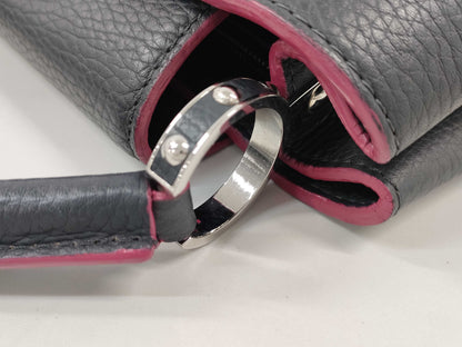 LOUIS VUITTON Capucines BB 2-way Shoulder Bag, Black Cobalt and Fuchsia with Gold Hardware and Taurillon Leather, M94517, RFID-Non-Reactive, Shoulder Bag, Dust Bag, Handbag