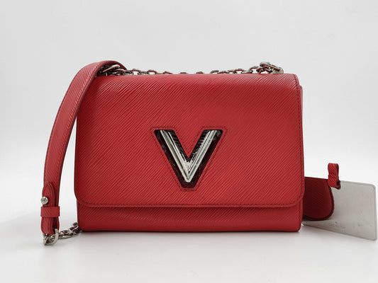 LOUIS VUITTON Twist MM Chain Shoulder Bag in Red with Silver Hardware and Epi Leather, M50523 FL3166, Mirrored Shoulder Bag