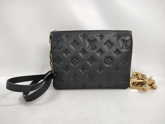 LOUIS VUITTON Coussin BB 2-Way Shoulder Bag, Black Leather with Gold Hardware, M21259, RFID, Shoulder Strap, Chain, Shoulder Bag