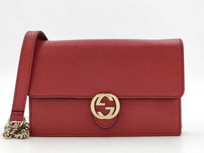 GUCCI Interlocking G Chain Shoulder Wallet in Red with Gold Hardware and Leather, 510314 203887 Shoulder Bag