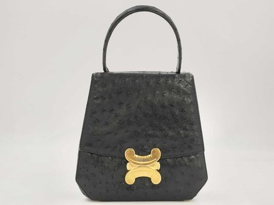 CELINE Ostrich Triomphe Hardware Handbag