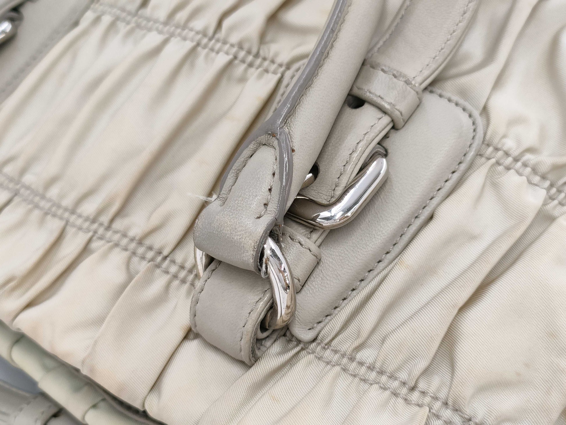 PRADA Triangle Logo Gathered Handbag