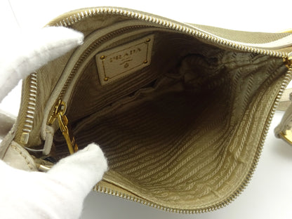 PRADA Jacquard Logo Canvas and Leather Shoulder Bag