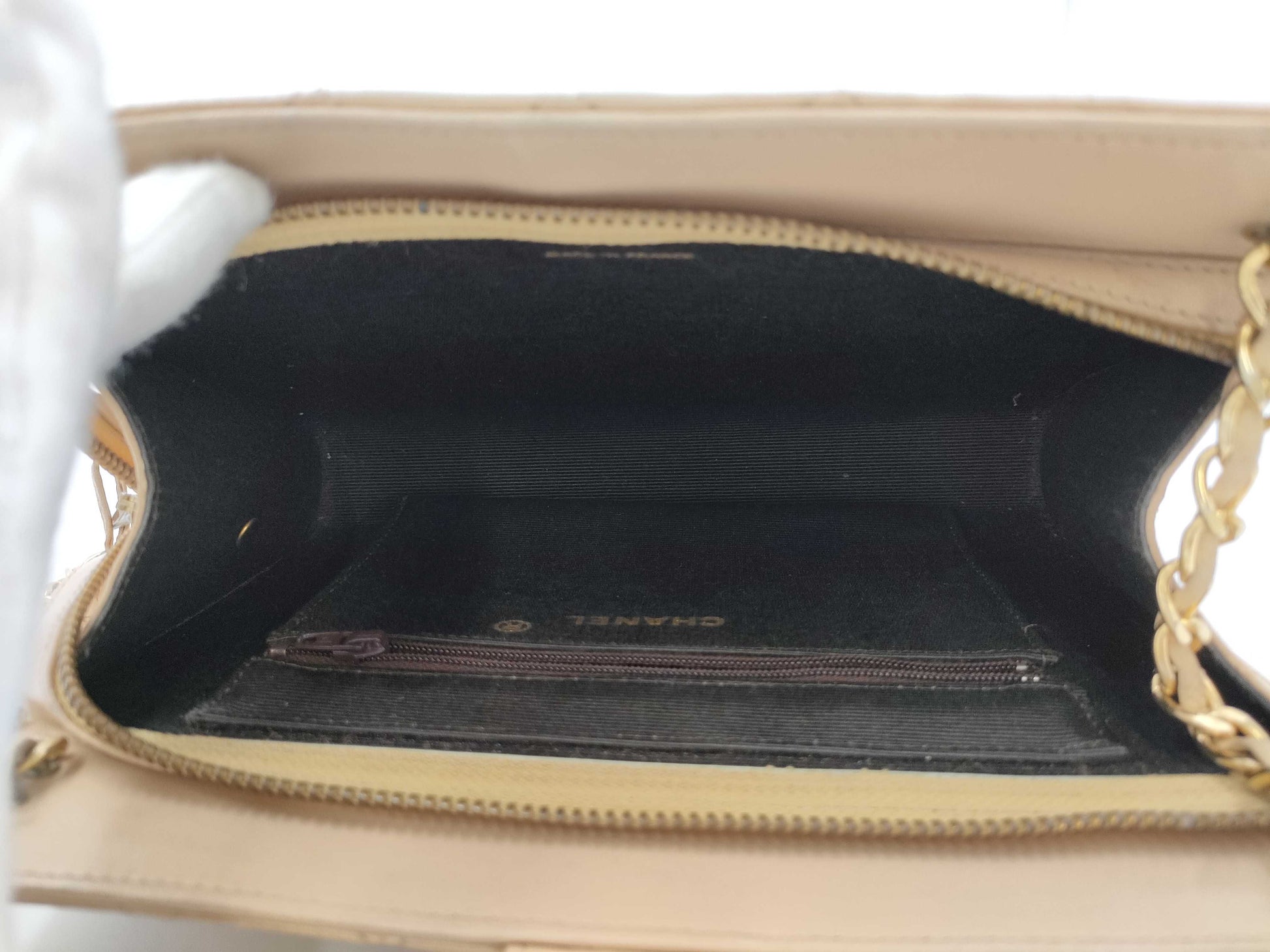 CHANEL Matelasse Tassel Chain Beige Shoulder Bag