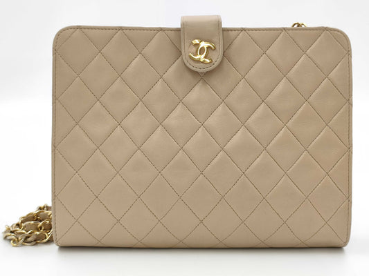 CHANEL Matelasse Tassel Chain Beige Shoulder Bag
