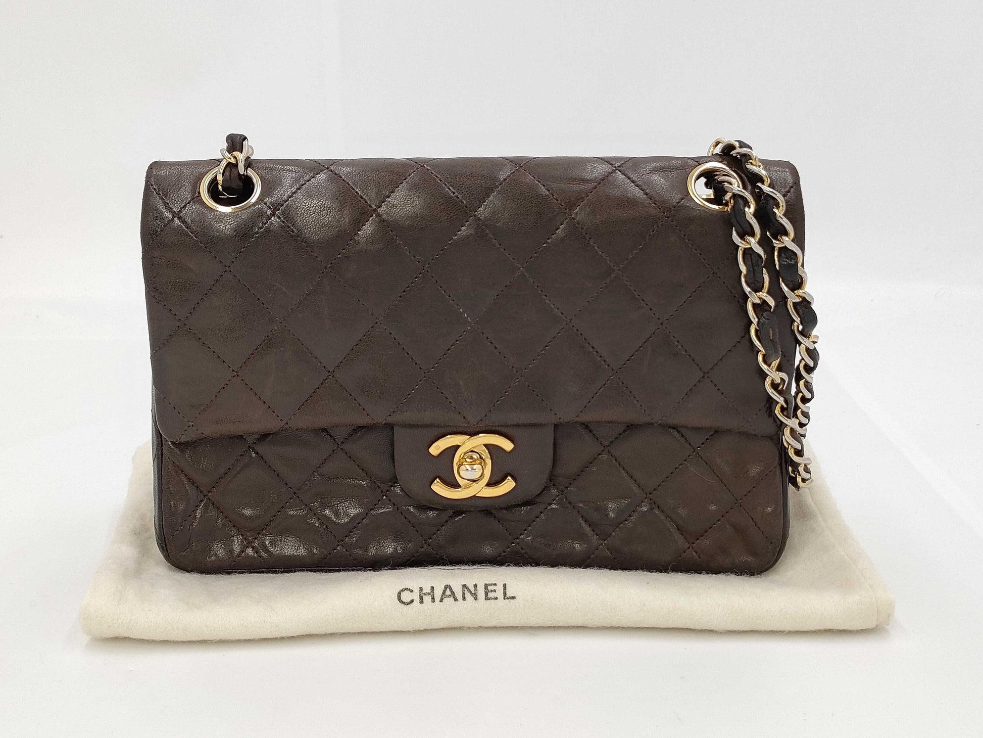 CHANEL CHANEL Matelasse Brown Double Flap Chain Shoulder Lambskin Shoulder Bag