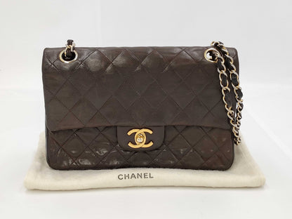 CHANEL CHANEL Matelasse Brown Double Flap Chain Shoulder Lambskin Shoulder Bag