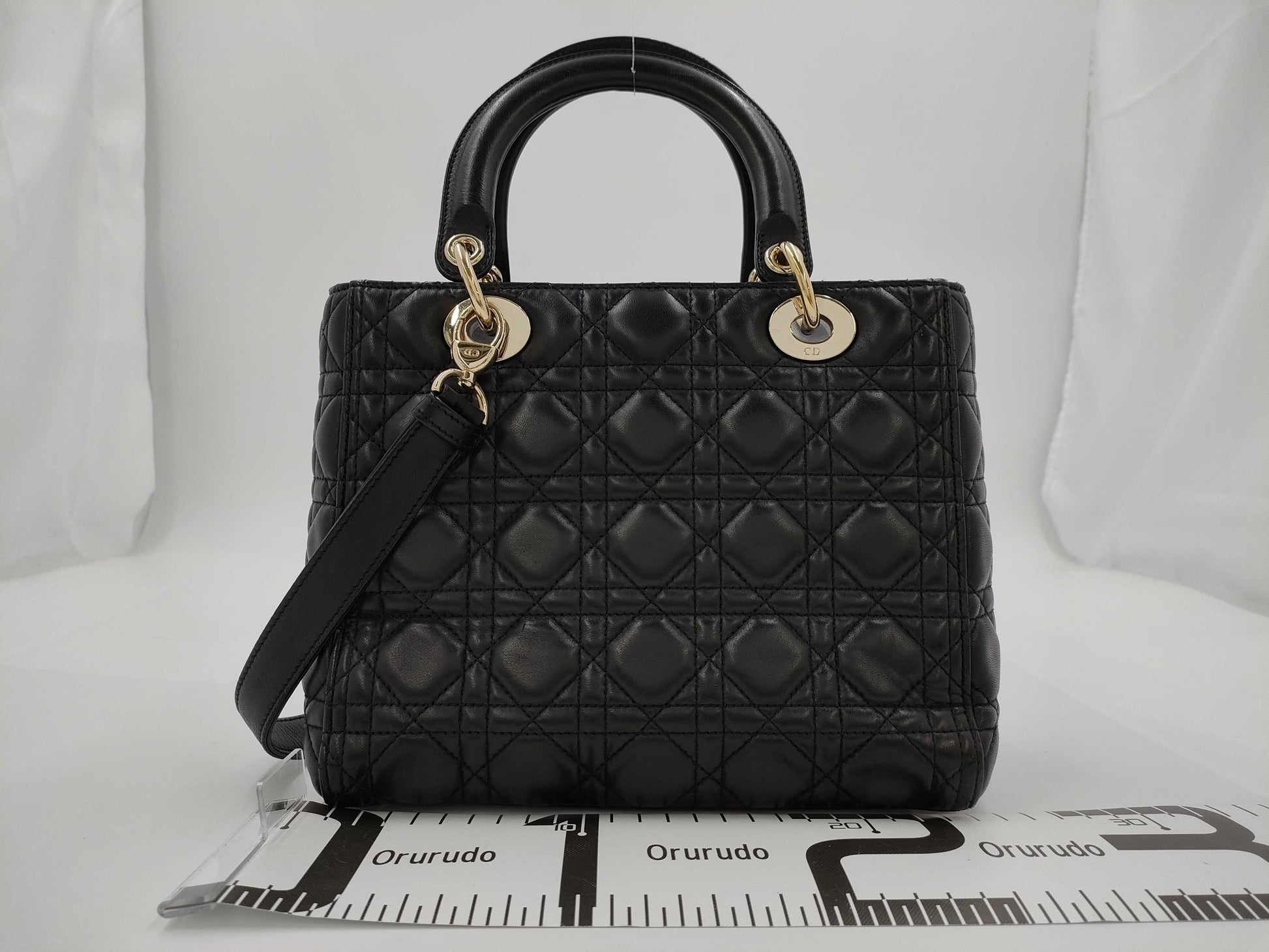 Dior Christian Dior Lady Dior Cannage Gold Hardware 2-Way Handbag/Shoulder Bag Black