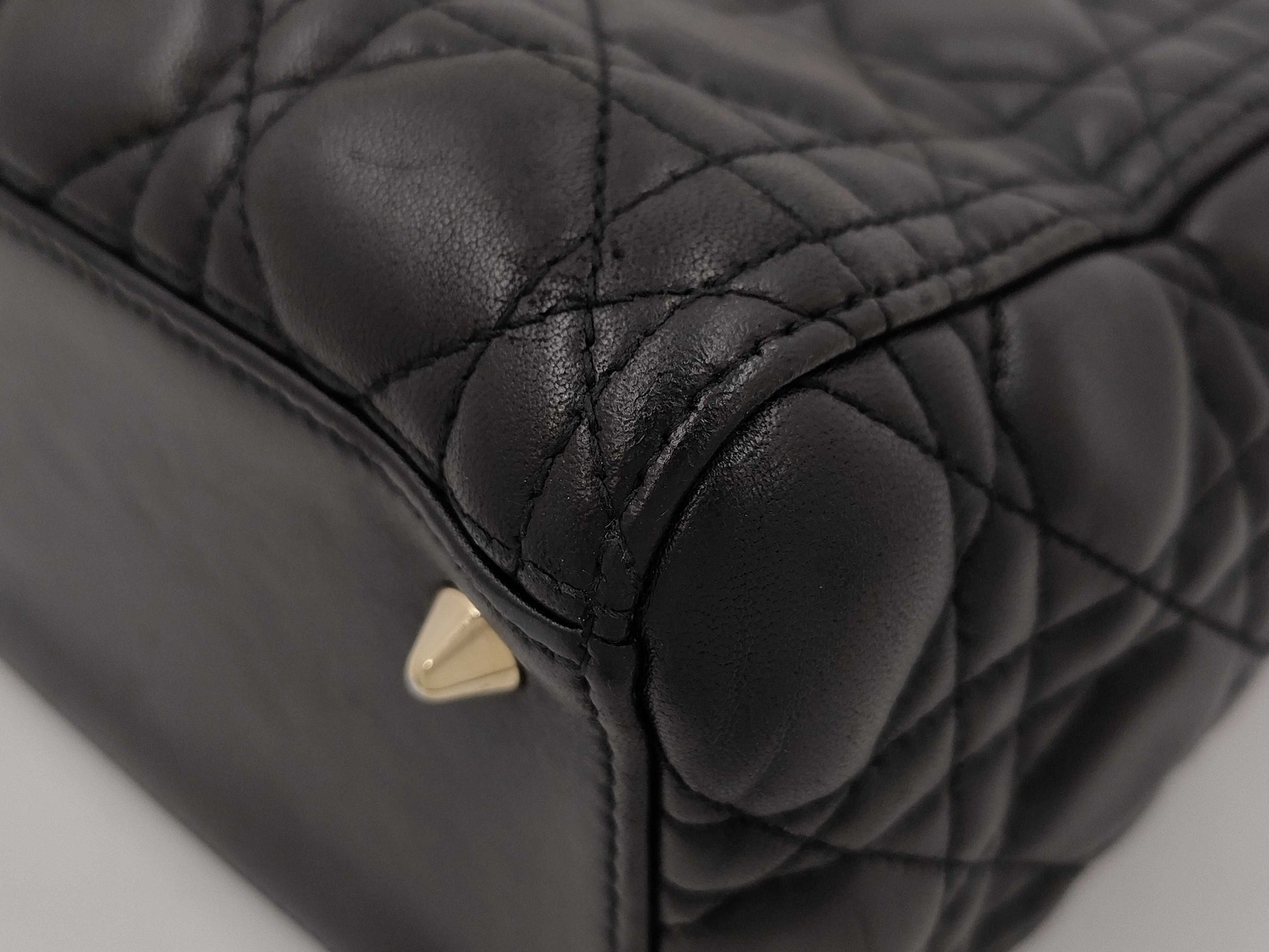 Dior Christian Dior Lady Dior Cannage Gold Hardware 2-Way Handbag/Shoulder Bag Black