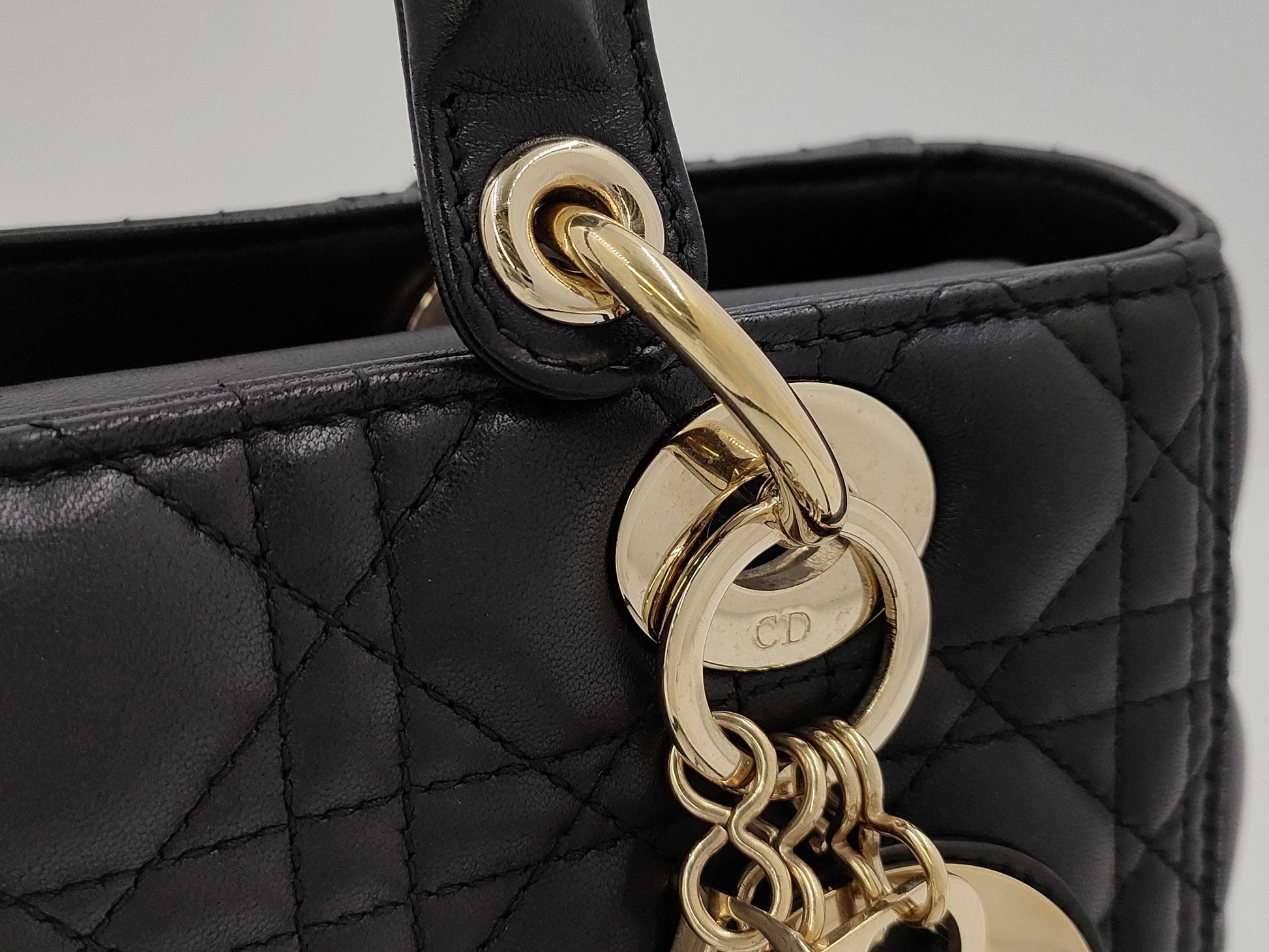 Dior Christian Dior Lady Dior Cannage Gold Hardware 2-Way Handbag/Shoulder Bag Black