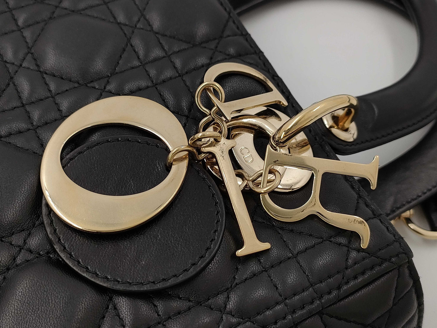 Dior Christian Dior Lady Dior Cannage Gold Hardware 2-Way Handbag/Shoulder Bag Black