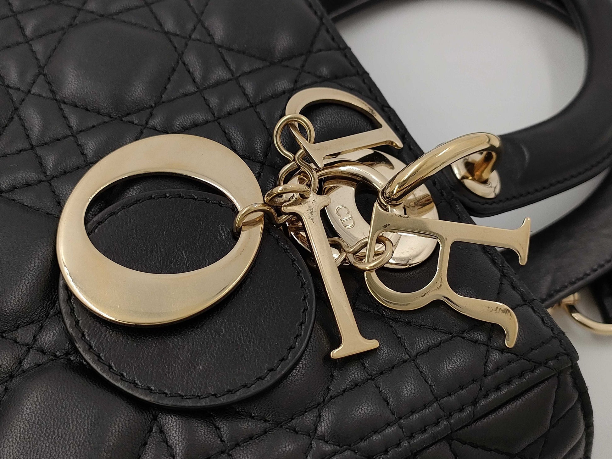 Dior Christian Dior Lady Dior Cannage Gold Hardware 2-Way Handbag/Shoulder Bag Black