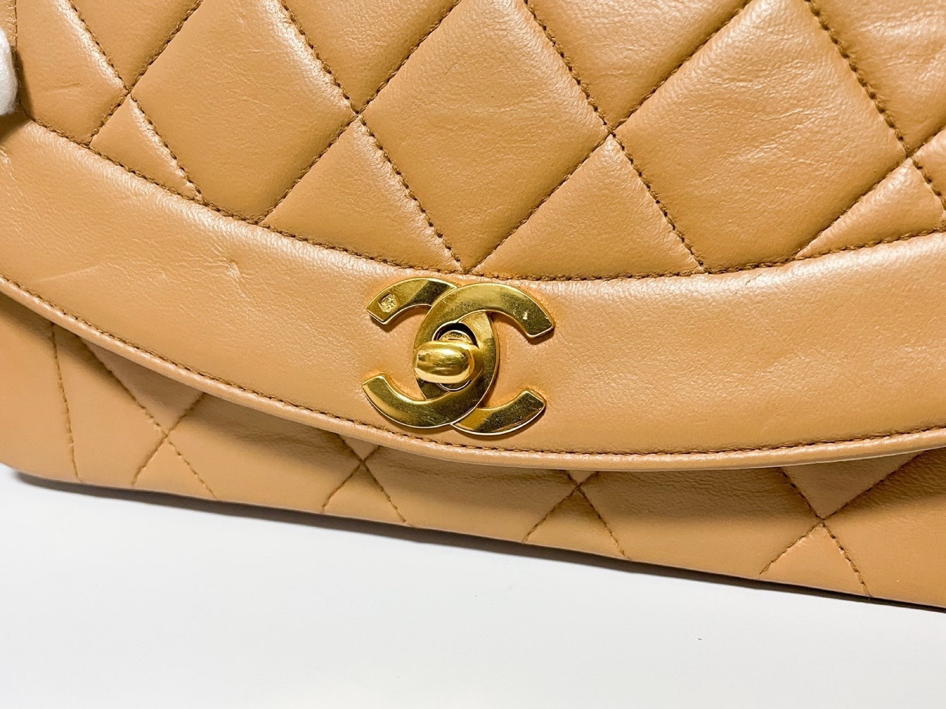 CHANEL Diana Pink Beige Lambskin Matelasse Shoulder Bag with Seal
