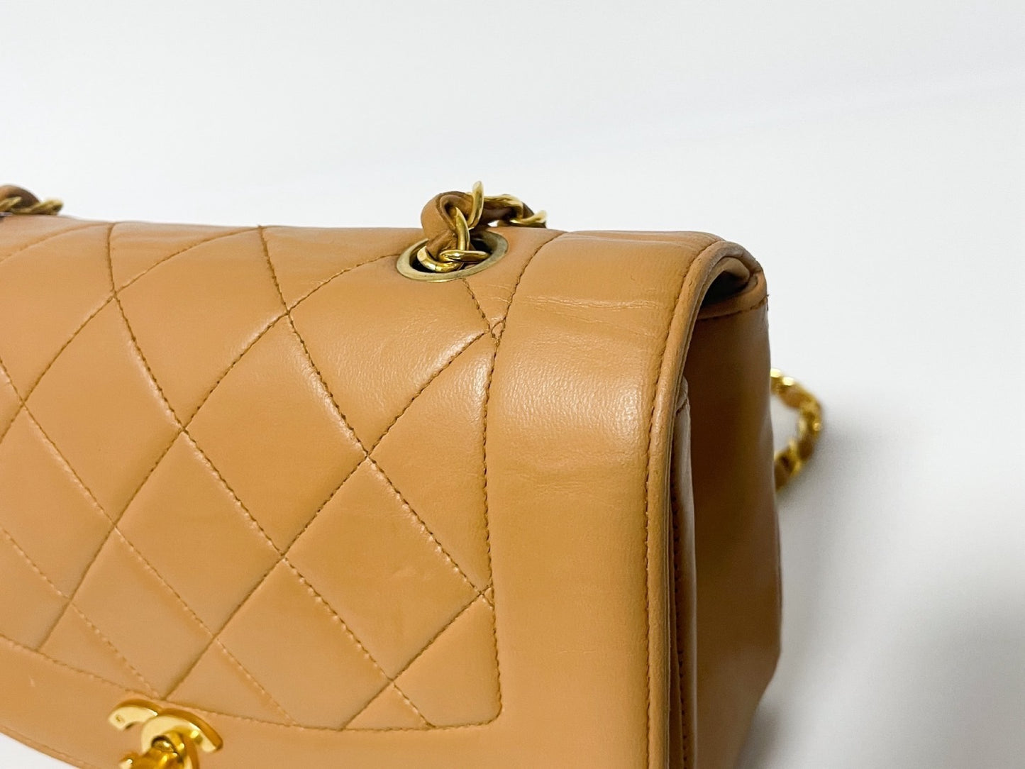 CHANEL Diana Pink Beige Lambskin Matelasse Shoulder Bag with Seal