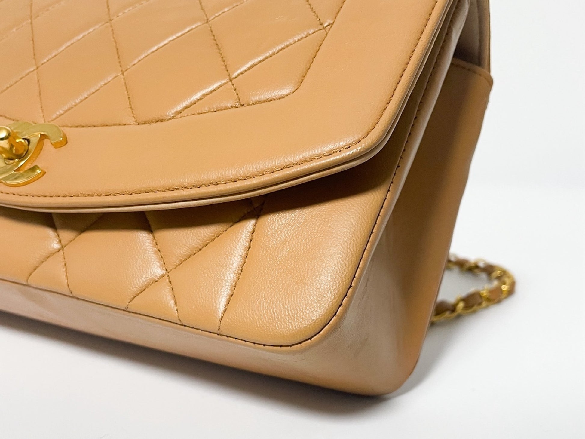 CHANEL Diana Pink Beige Lambskin Matelasse Shoulder Bag with Seal