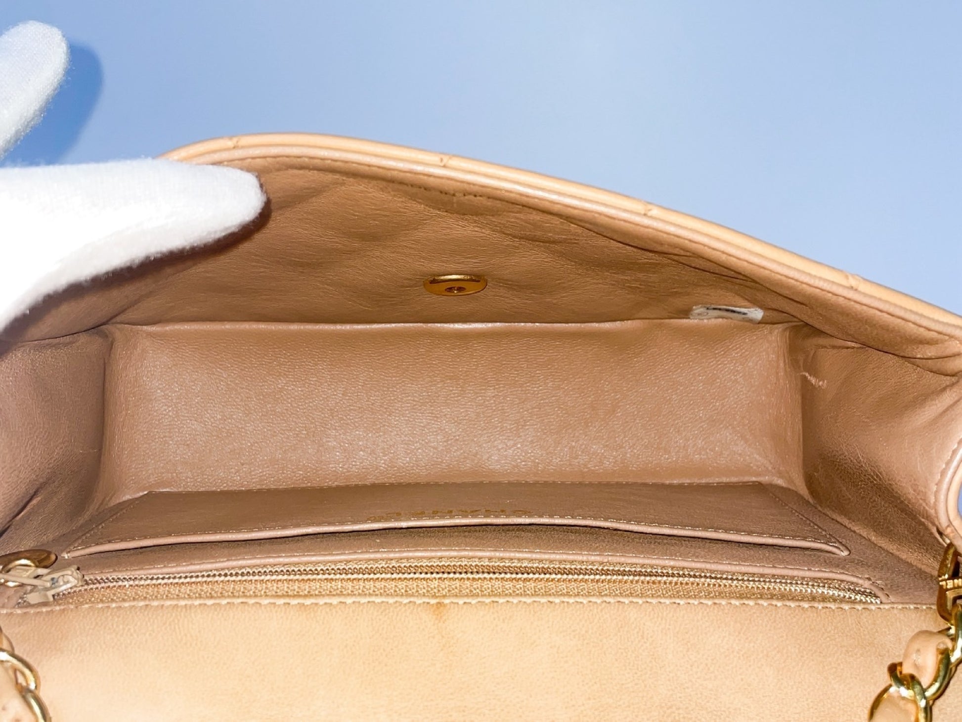 CHANEL Diana Pink Beige Lambskin Matelasse Shoulder Bag with Seal