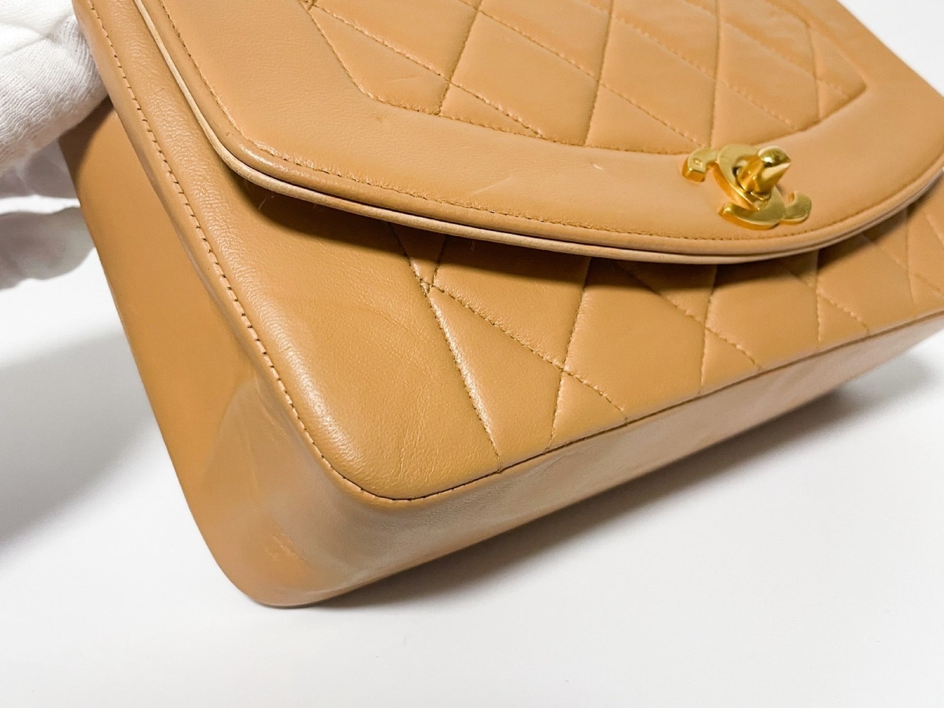 CHANEL Diana Pink Beige Lambskin Matelasse Shoulder Bag with Seal