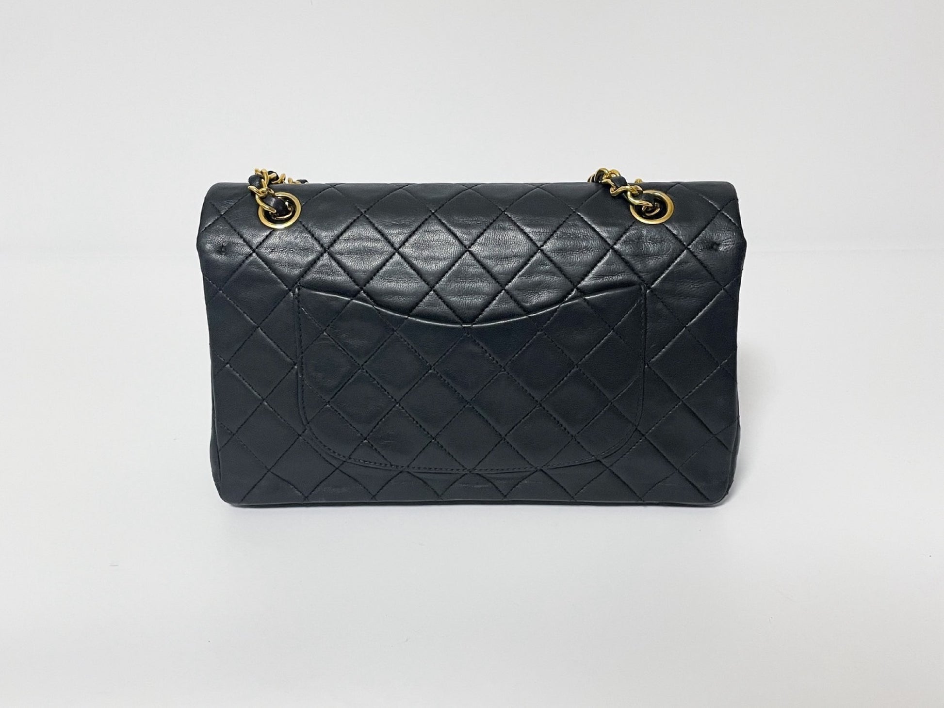 CHANEL Double Flap Matelasse Black Lambskin Shoulder Bag with Seal
