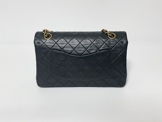 CHANEL Double Flap Matelasse Black Lambskin Shoulder Bag with Seal