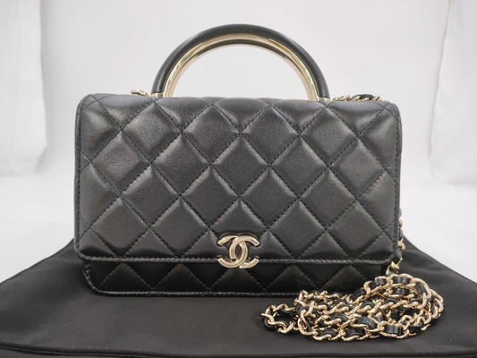 CHANEL CHANEL Lamb Mini Matelasse Shoulder Bag with Handle and Chain, Serial Number Plate Included