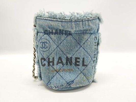 CHANEL Denim Indigo Blue Mini Bucket Chain Shoulder Bag with Coco Mark AP2603