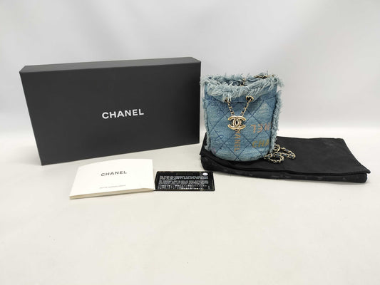 CHANEL Denim Indigo Blue Mini Bucket Chain Shoulder Bag with Coco Mark AP2603