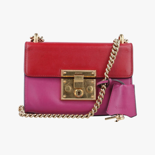 GUCCI Padlock Red x Rose Leather Shoulder Bag 409487 F019246107