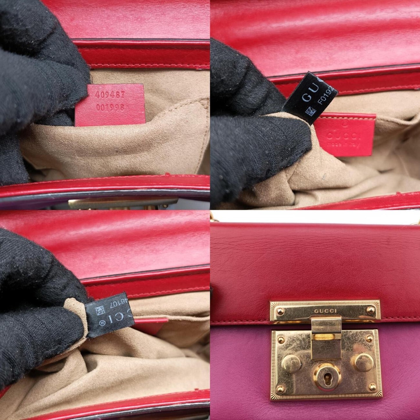 GUCCI Padlock Red x Rose Leather Shoulder Bag 409487 F019246107