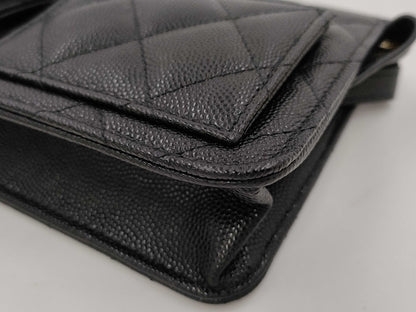 CHANEL CHANEL Multi-Pocket Clutch Bag in Black Caviar Skin with Seal