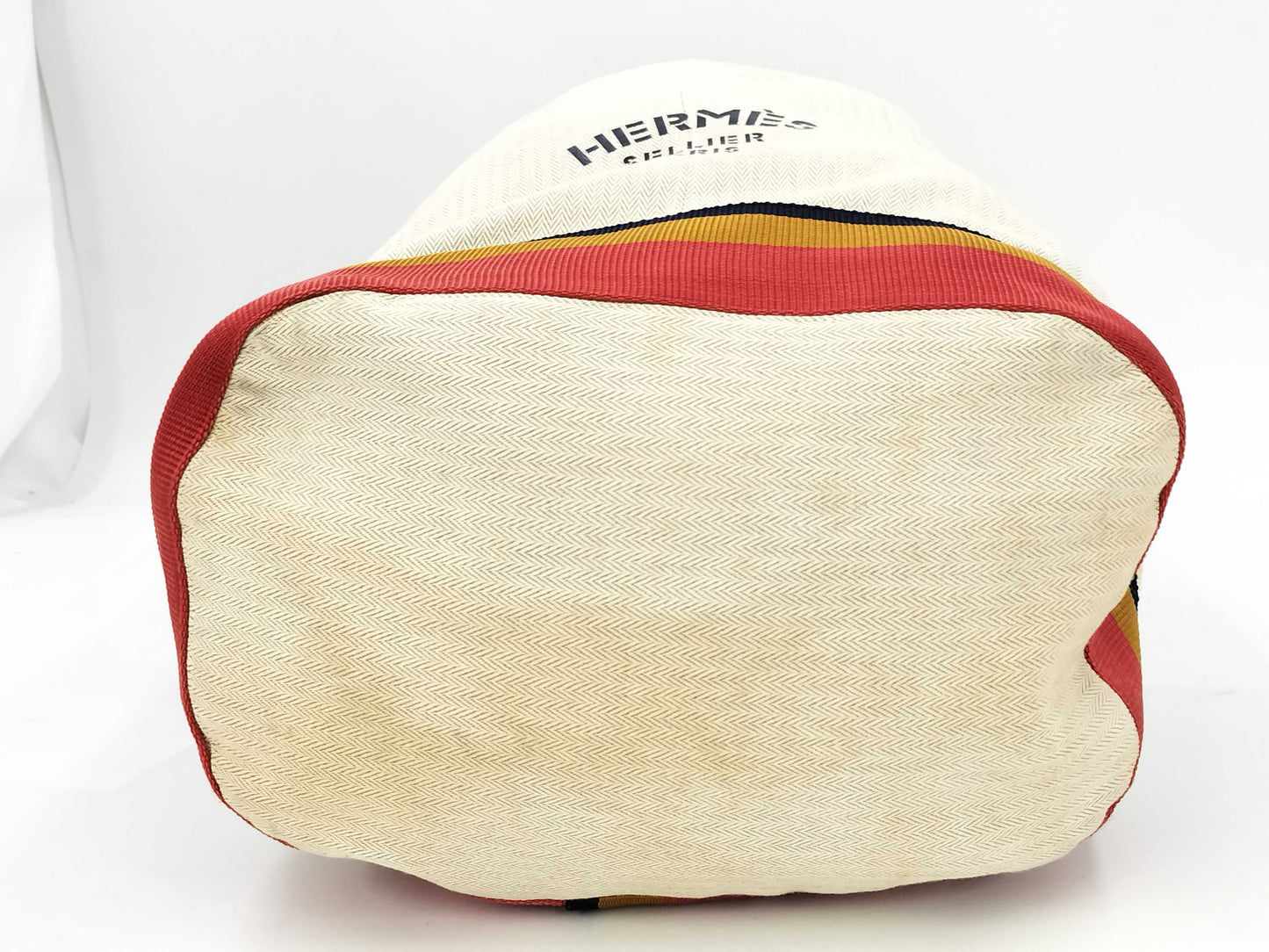 HERMES Cavalier Toile Chevron Shoulder Bag with Silver Hardware in Natural and Multicolor