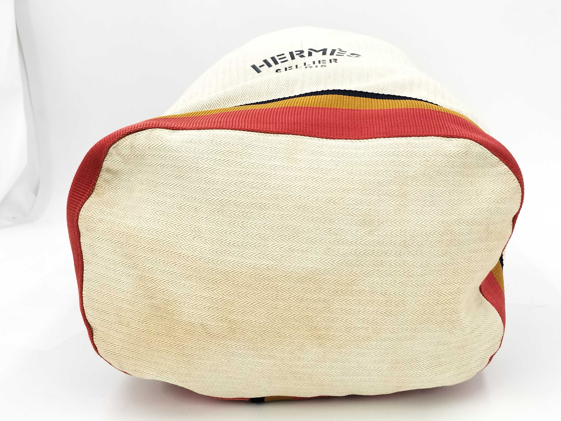 HERMES Cavalier Toile Chevron Shoulder Bag with Silver Hardware in Natural and Multicolor