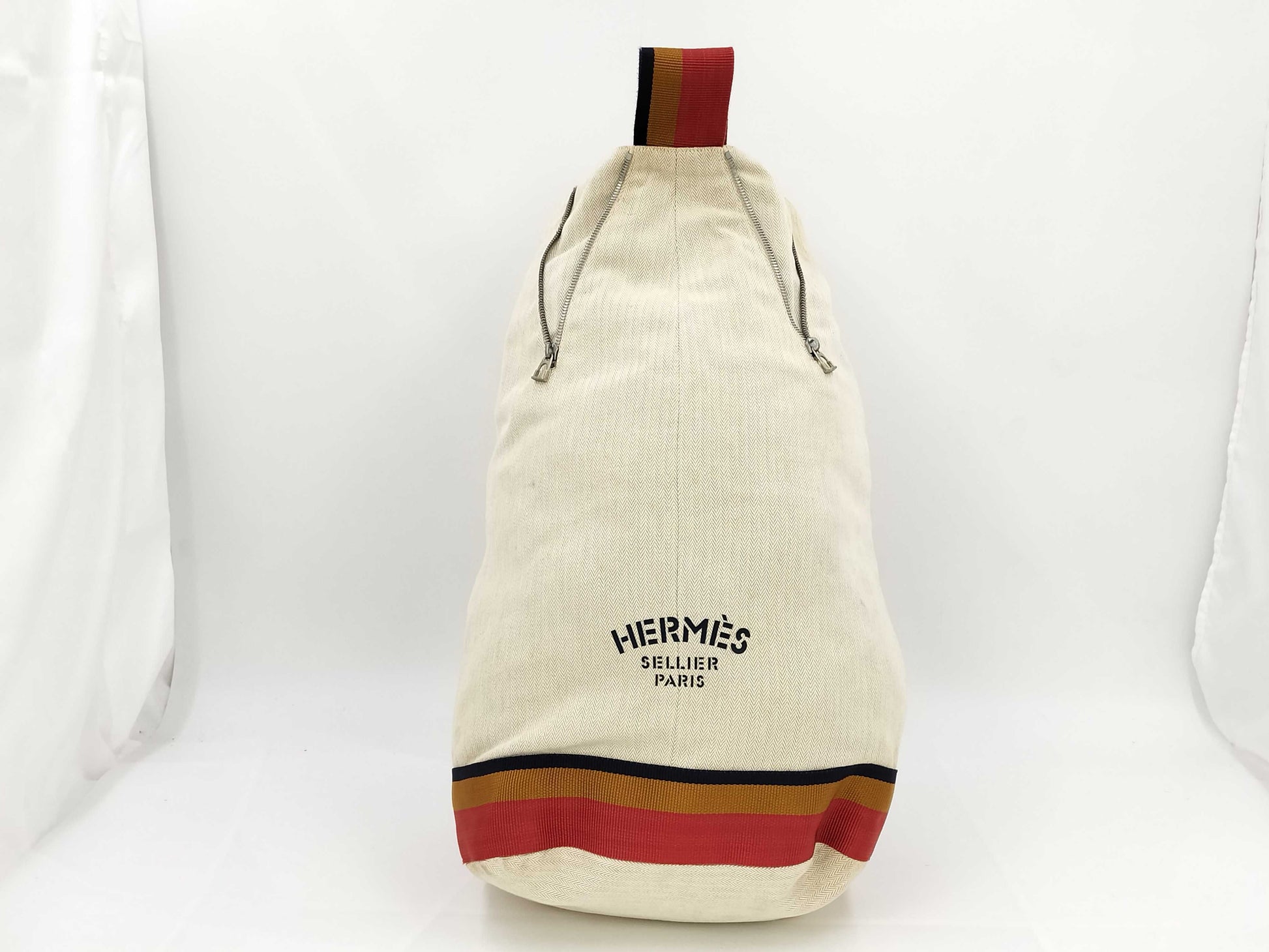 HERMES Cavalier Toile Chevron Shoulder Bag with Silver Hardware in Natural and Multicolor
