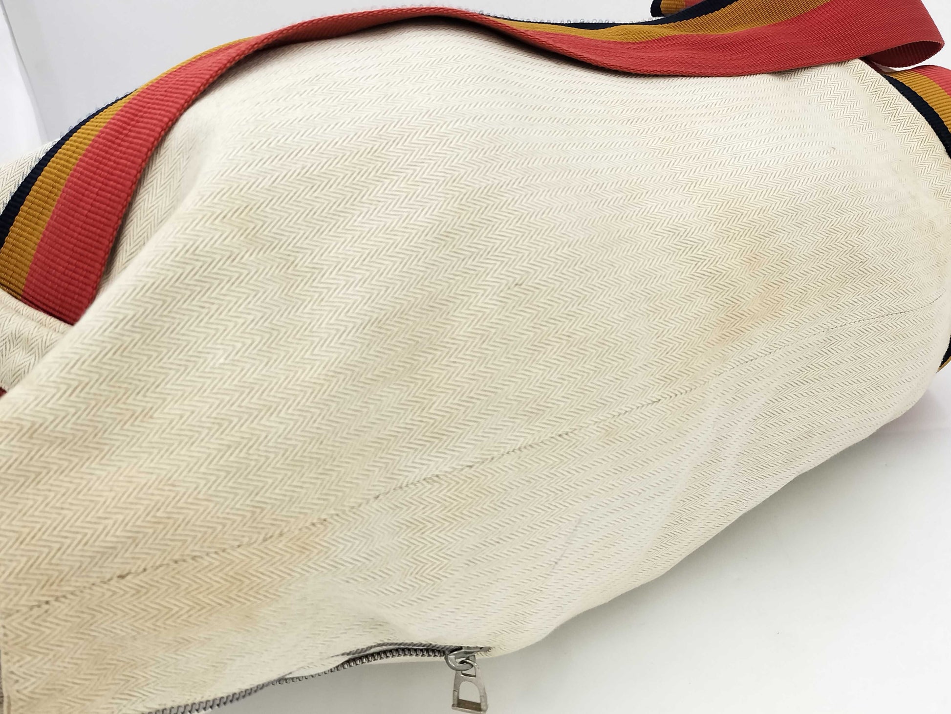 HERMES Cavalier Toile Chevron Shoulder Bag with Silver Hardware in Natural and Multicolor