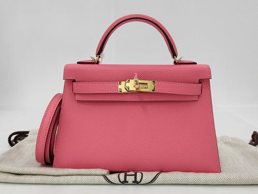HERMES Mini Kelly Rose Lipstick Epson D engraved handbag