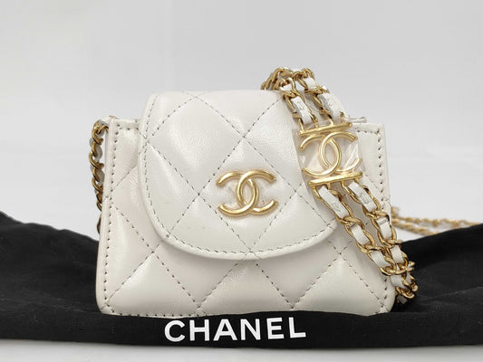 CHANEL Mini Flap Bag White Lambskin Shoulder Bag
