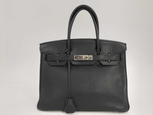 HERMES Togo Birkin 30 Black Handbag with Silver Hardware and □I Stamp