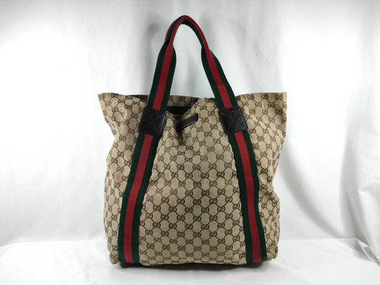 GUCCI GG Canvas Sherry Tote Bag Brown