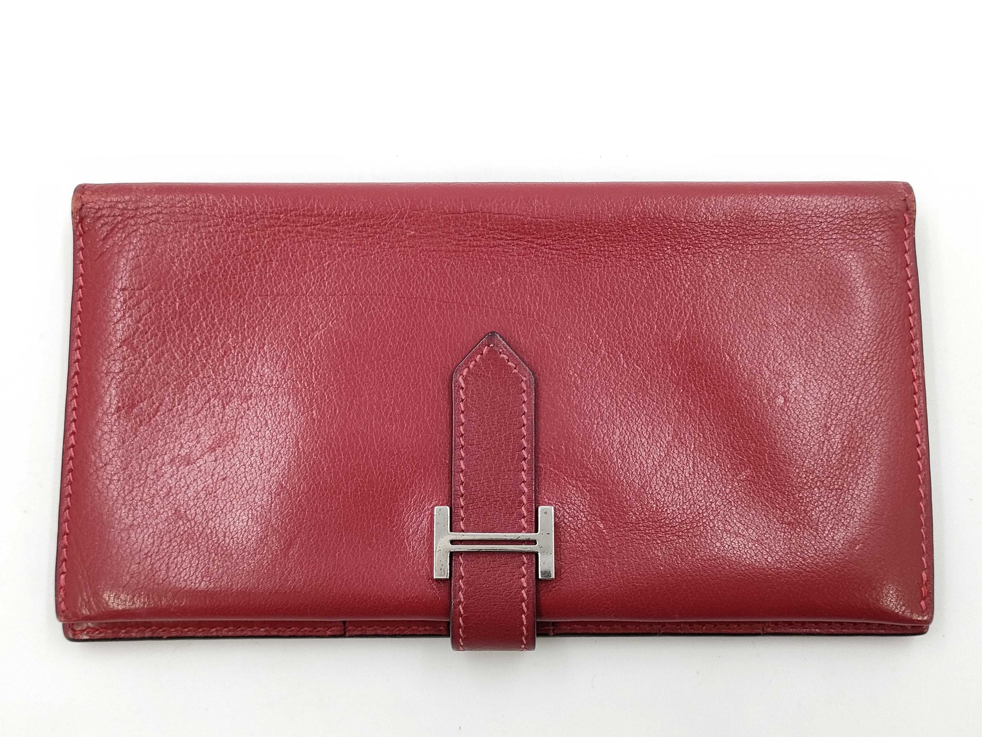 HERMES Bearn Soufflet □H Red Wallet