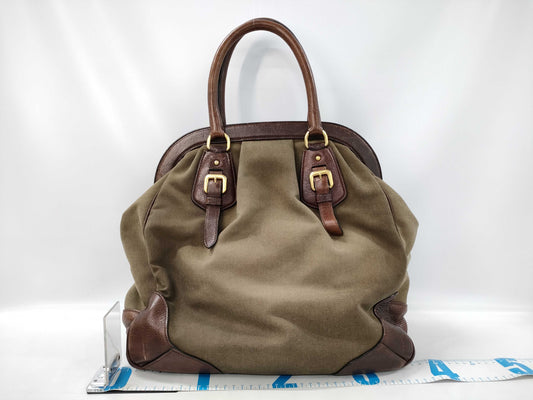 PRADA Jacquard Leather Clasp Handbag