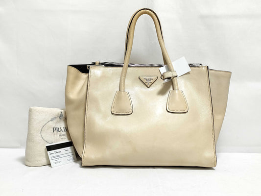 PRADA SG-Prada Leather 2-way Handbag Beige BN2619 Handbag