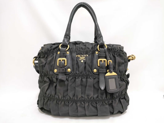 PRADA Nylon SG-Prada Tesut Gauffle Nylon x Leather 2-Way Handbag Black BN1792 Handbag