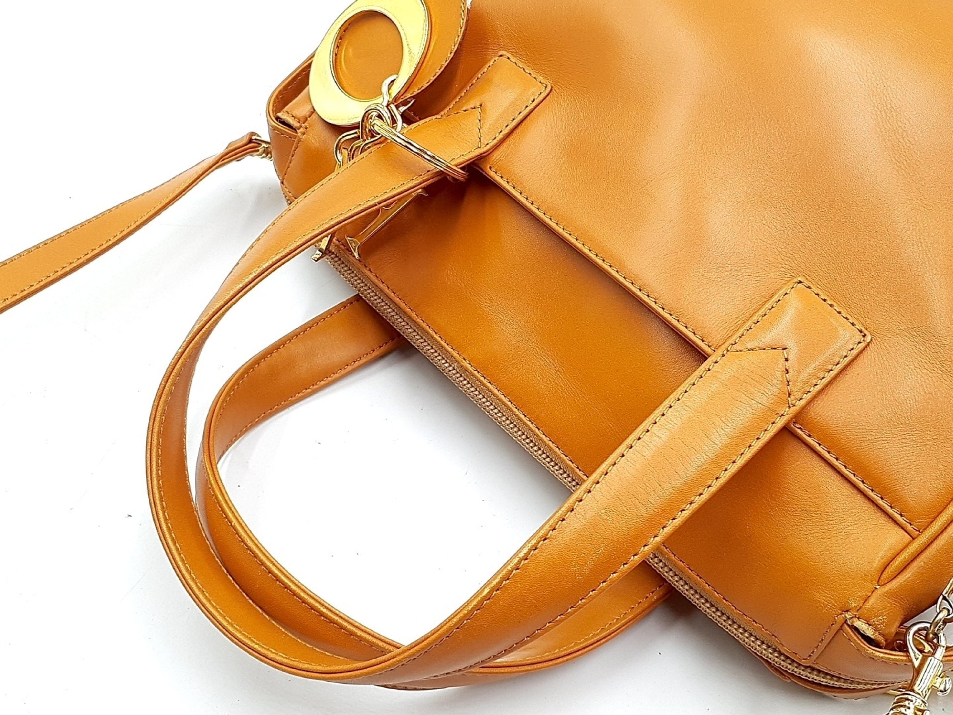 Dior 2-way leather handbag with strap and gold hardware