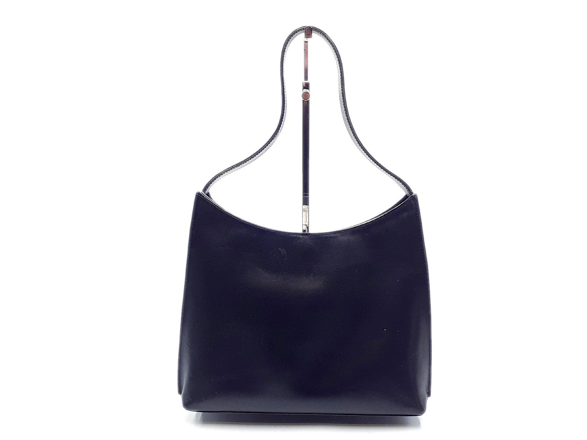 GUCCI Leather Hand Shoulder Bag, Black with Silver Hardware, 001 3124