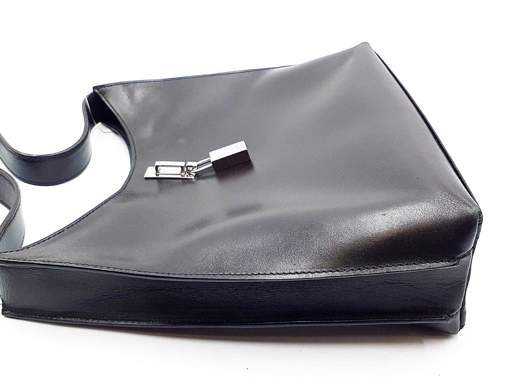 GUCCI Leather Hand Shoulder Bag, Black with Silver Hardware, 001 3124