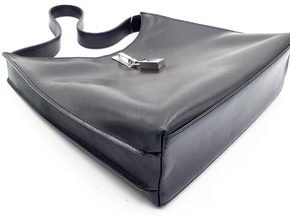 GUCCI Leather Hand Shoulder Bag, Black with Silver Hardware, 001 3124