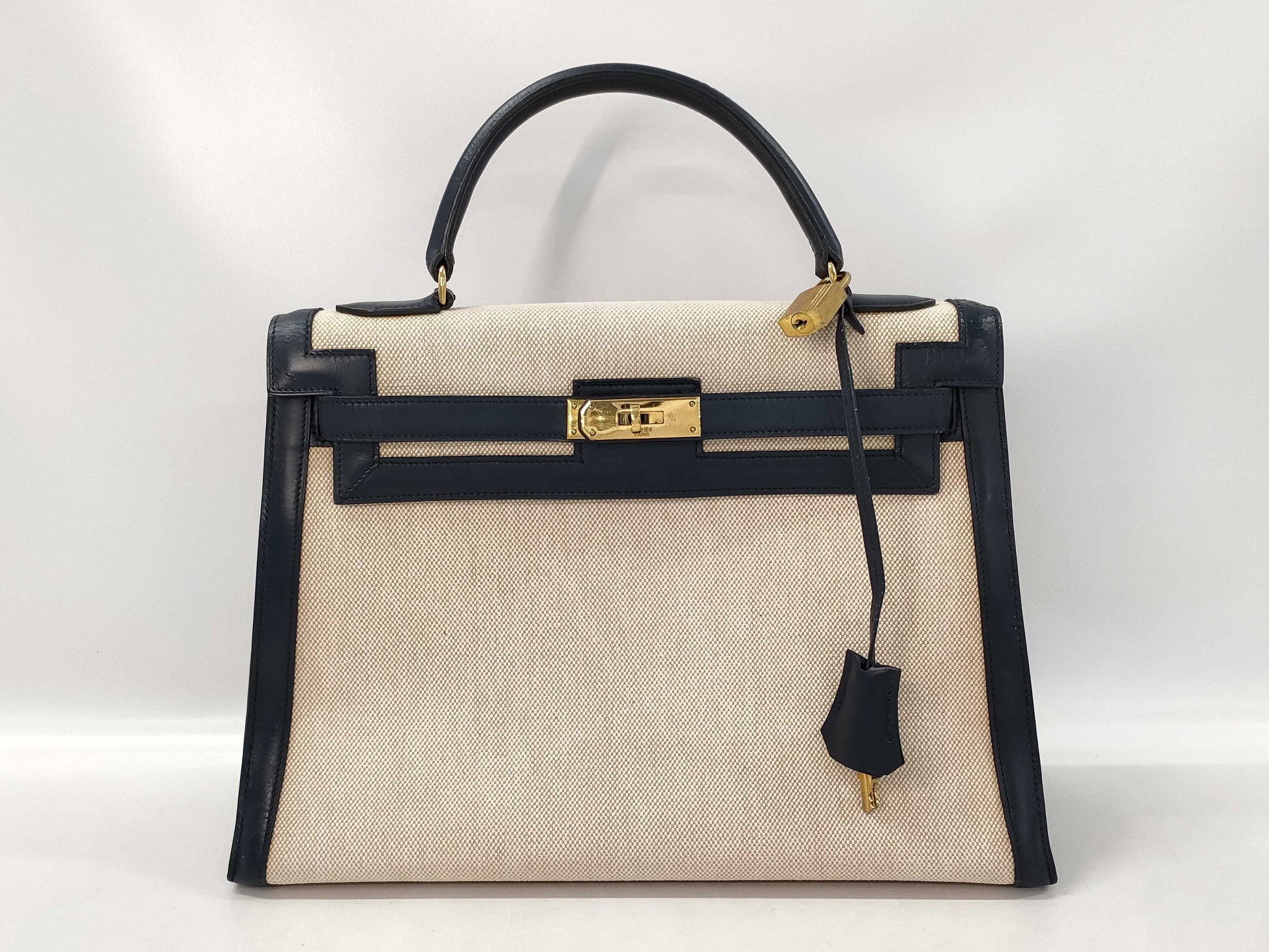 HERMES Kelly 32 Toile H Handbag
