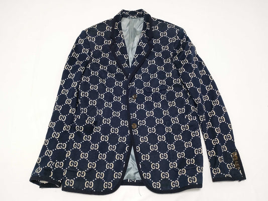 GUCCI Men's Navy GG Logo Tailored Jacket, Size XL, Excellent Condition, Unused
