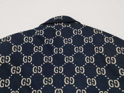 GUCCI Men's Navy GG Logo Tailored Jacket, Size XL, Excellent Condition, Unused